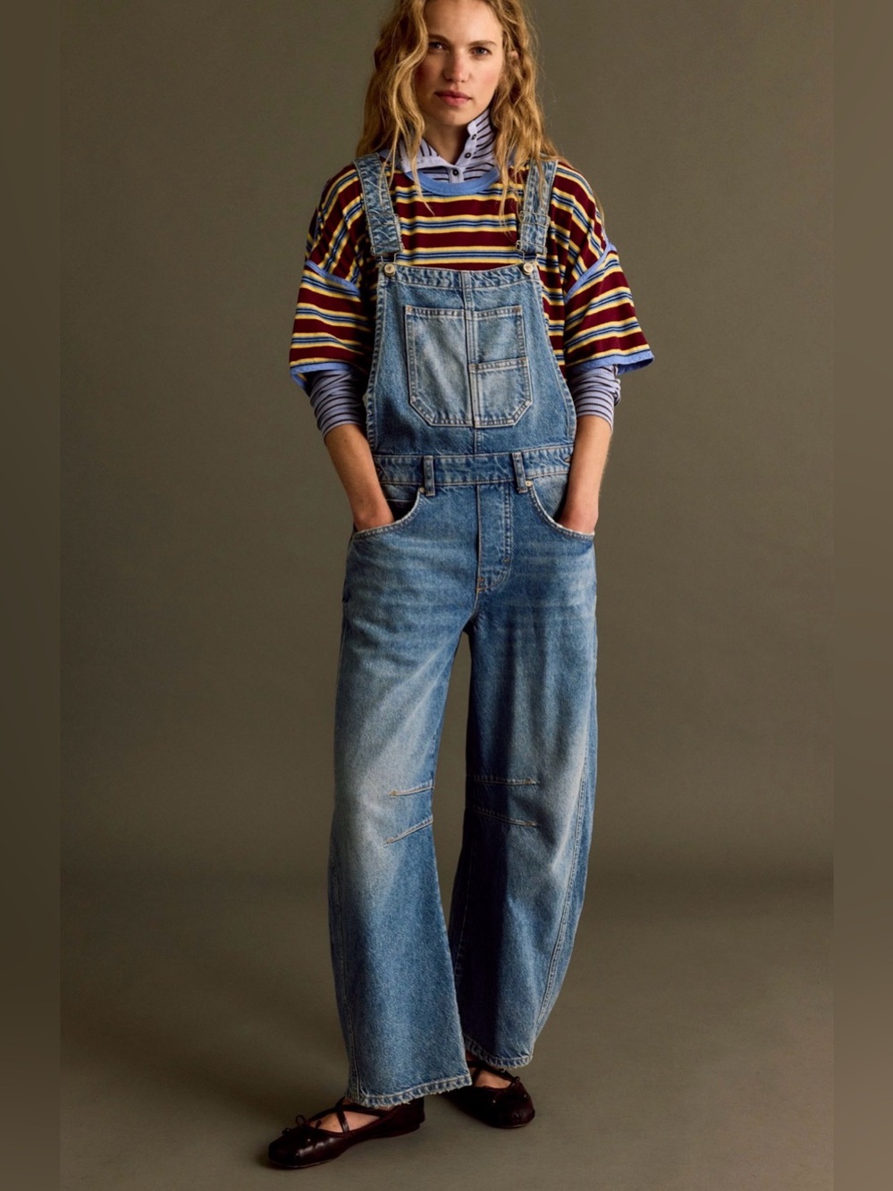 Free People Good Luck Barrel Overalls, Medium/ Short